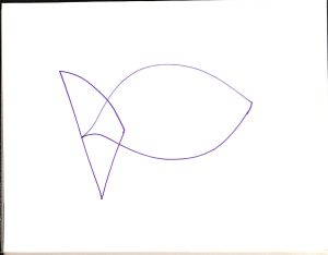 Very basic line drawing of either a fish or torpedo.
